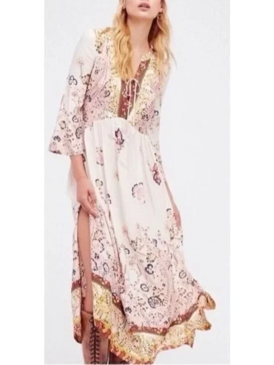 NWT Free People Floral Flowy Maxi Dress | Boho Coastal Cowgirl Tumblr Whimsigoth - Picture 1 of 16
